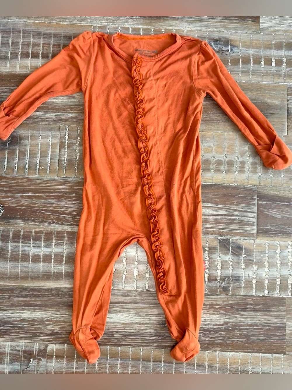 Magnetic Me Orange Modal Ruffle Footie Sleeper Size 0-3 Months